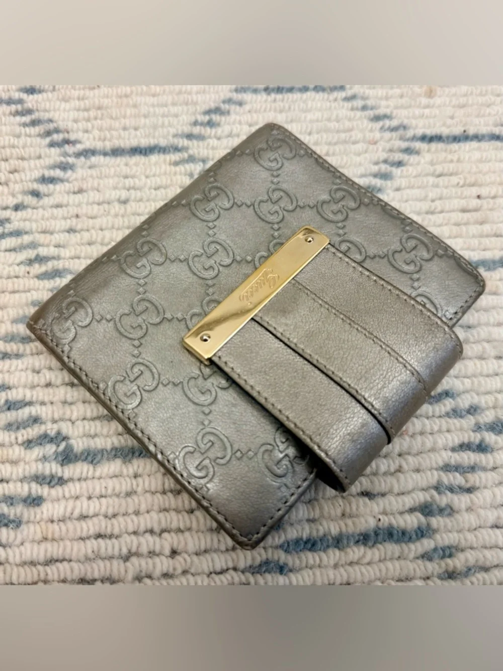 GUCCI Metallic Grey Signature GuccissimaGG Monogram Leather Bifold French Wallet - Picture 5 of 16
